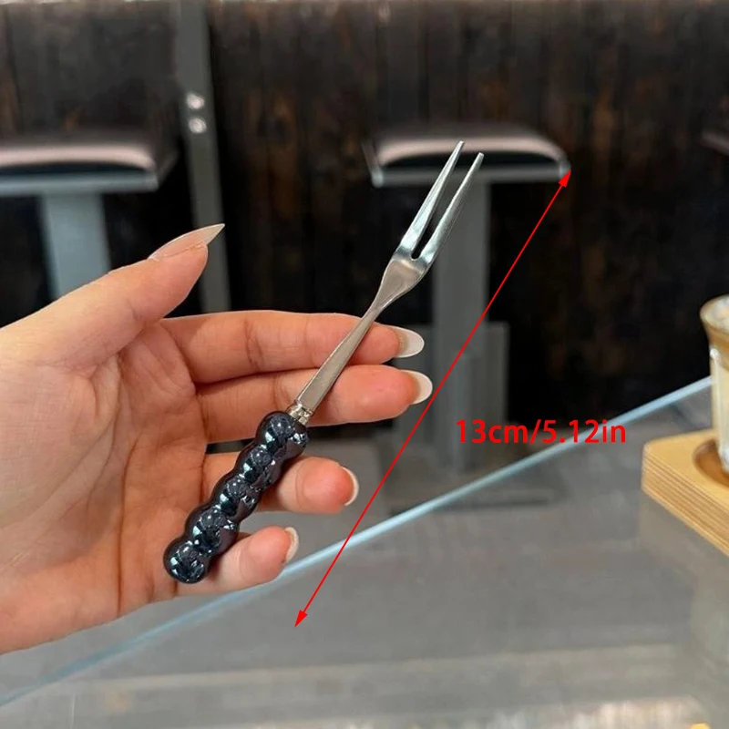 الفولاذ المقاوم للصدأ عشاء شوكة مقبض طويل الجدول الشوك مجموعة أدوات المائدة الكورية أربعة Tine سلطة الحلوى شوك الفاكهة المطبخ #6