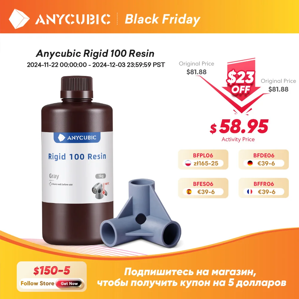 ANYCUBIC Rigid 100 Resin High-Temp Resistant Resin Up to 100°C High Precision For DLP/LCD 3D Printers for Engineering Jewelry