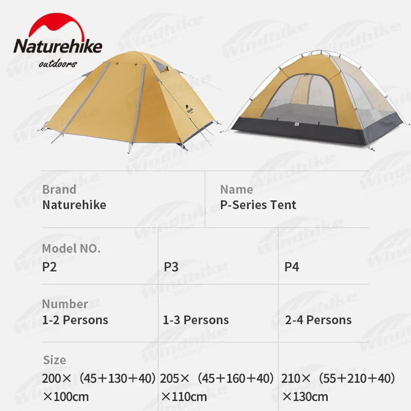 Naturehike P Series Camping Tent Outdoor Ultralight 2 3 4Persons UPF50+Portable Tent Aluminum Poles Waterproof Hiking Beach Tent