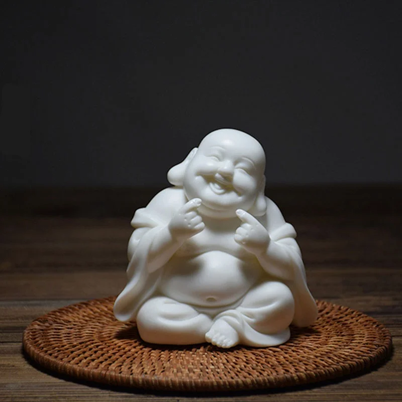 Laughing Buddha ceramic Maitreya Buddha statue， White porcelain  modern art sculpturebuddha ，Home Decoration Lucky Little Monk