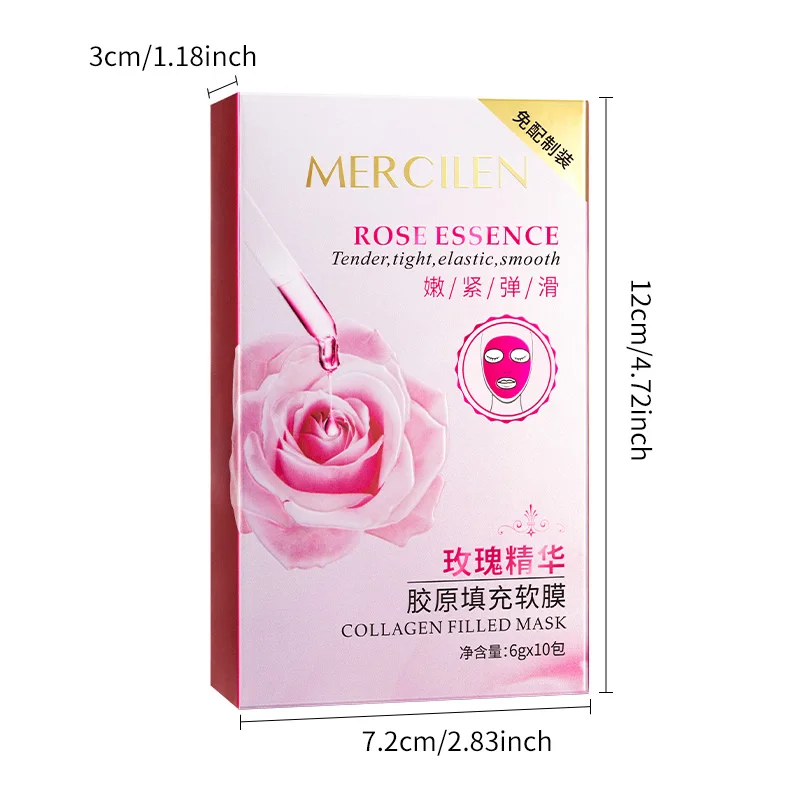 Mercilen Rose Essence Collagen Filling Soft Mask, Deeply Moisturizes and Brightens Facial Skin, Making Skin Look Younger, Suitable for All Skin Types, Travel-Friendly Skincare Product, Christmas and New Year Skincare Gift
