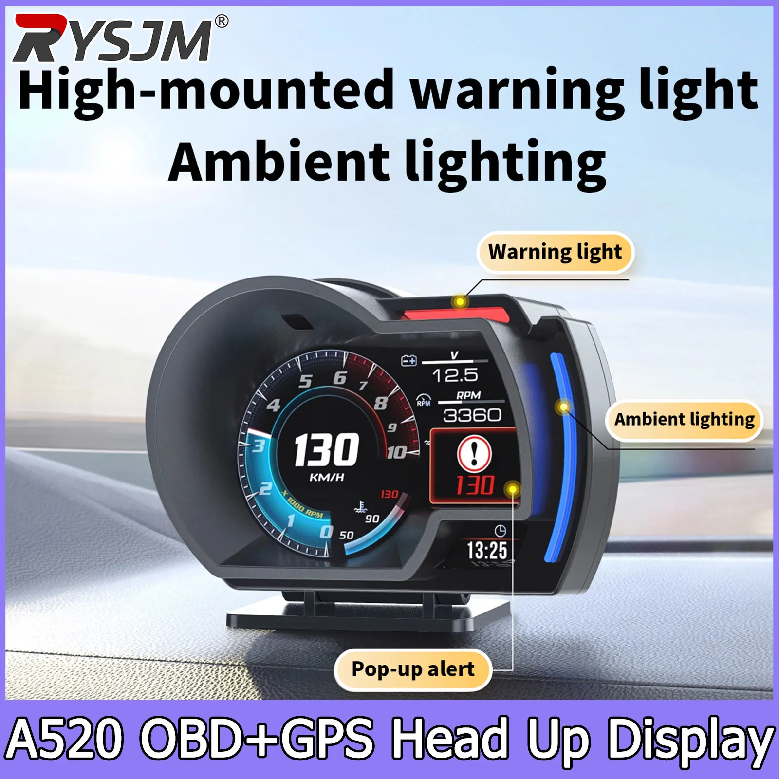 

A520 Car Head up Display OBD+GPS Smart Gauge Speedometer Water Temp RPM Fuel Level Car Diagnostic Tool OBD Fault Code Eliminatio