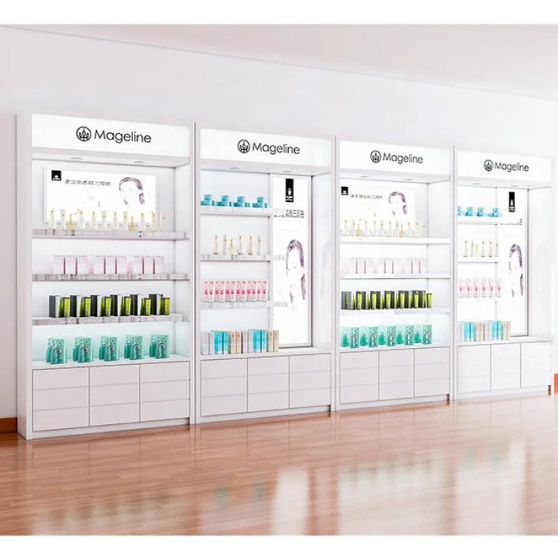 custom，High Quality Cosmetics Cabinets Perfume Display Showcase LED Perfume Shop Cabinets Shelving