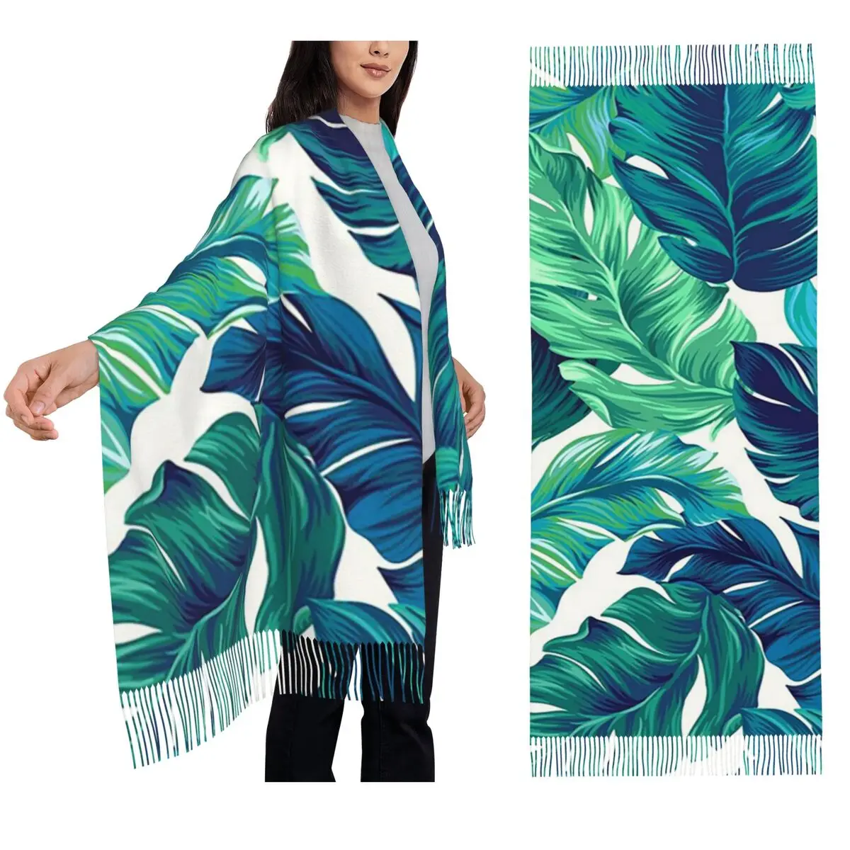 

Funky Banana Leaf Pattern Scarf Tassel Scarves for Women Soft Warm Shawls and Wraps Large Fall Winter Shawl Wrap