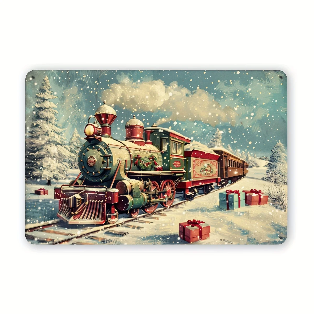 Letrero de estaño de Metal con tren navideño Vintage, 30,48x20,32 cm, decoración festiva de pared navideña para el hogar, oficina, Bar, cafetería, biblioteca, G, 1 ud.