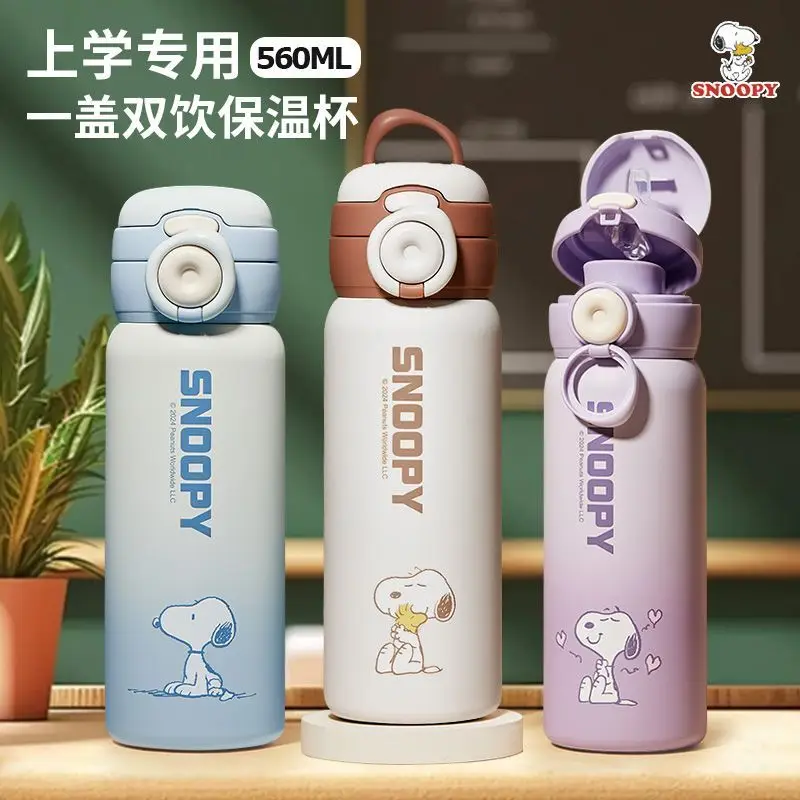 

Snoopy cartoon Kawaii thermos bottle double drink straw cup boys and girls large capacity direct drink kettle gift wholesale