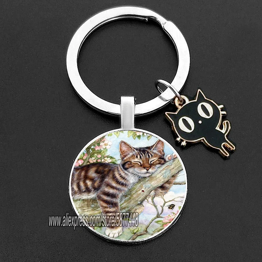 Cute Naughty Cat Girl Keychain I Love My Cat Key Holder Lovely Little Kitten Key Chain Ring Jewelry for Lovely Women