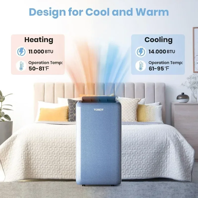 TOSOT pendingin udara portabel, pendingin udara portabel Wifi dengan Mode pemanas, pendingin, Dehumidifier, kipas, ayun otomatis 14,000BTU (10,000 BTU sace)