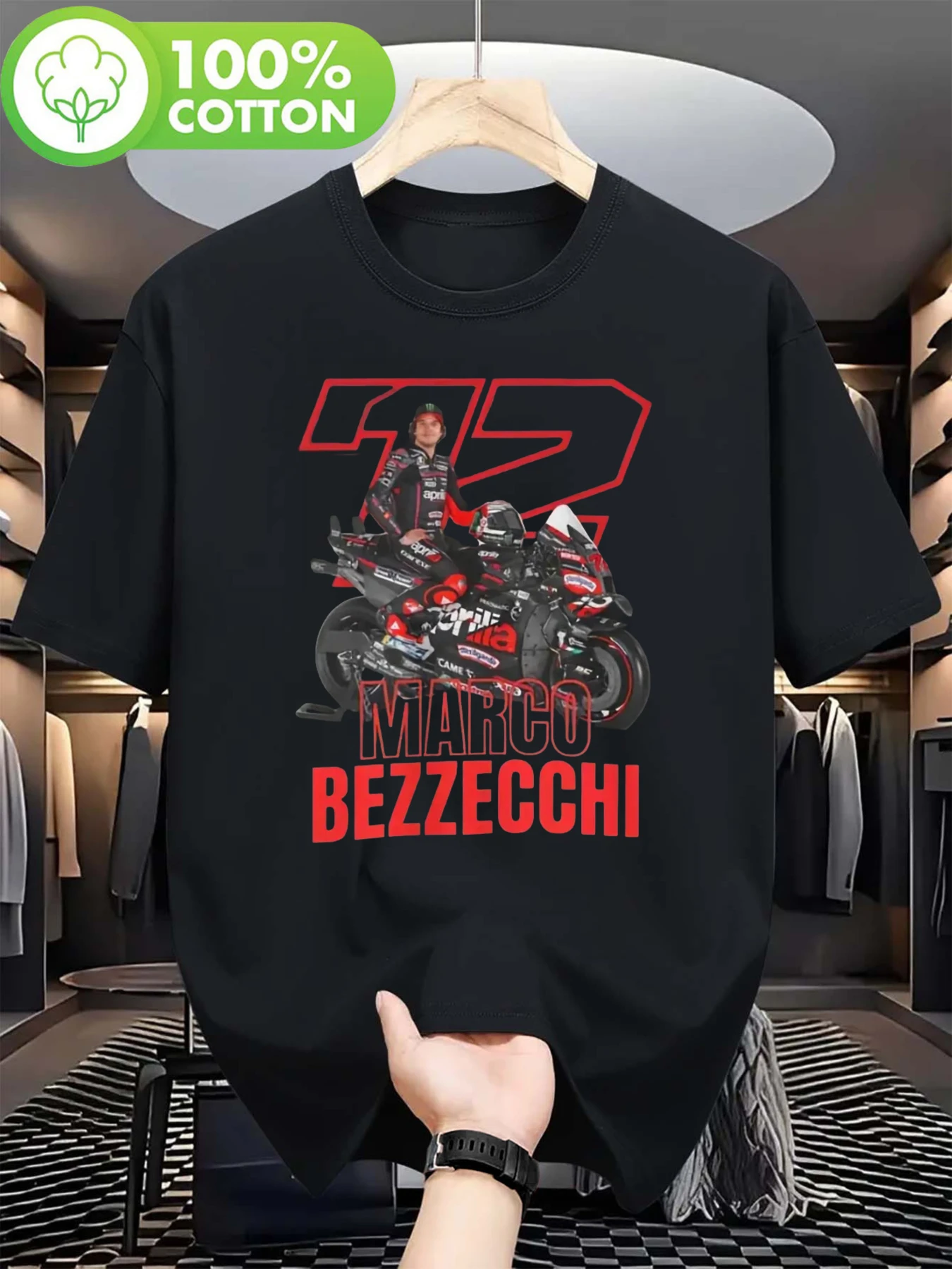 Men's Marco Bezzecchi Racing Pattern T-shirt - A Casual Round Neck Shirt Suitable for Motorcycle Enthusiasts