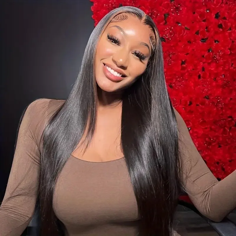 

JOVIA Long black fake hair realistic and natural looking straight black synthetic hair extremely long durable glue free