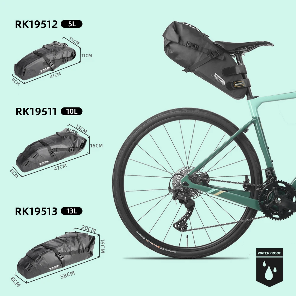 Rhinowalk Bicycle Bag Waterproof Set 1.2L-13L Bike Fork Bag Top Tube Bag Tail Bag Triangle Frame Bag Bikepacking Cycling Bag