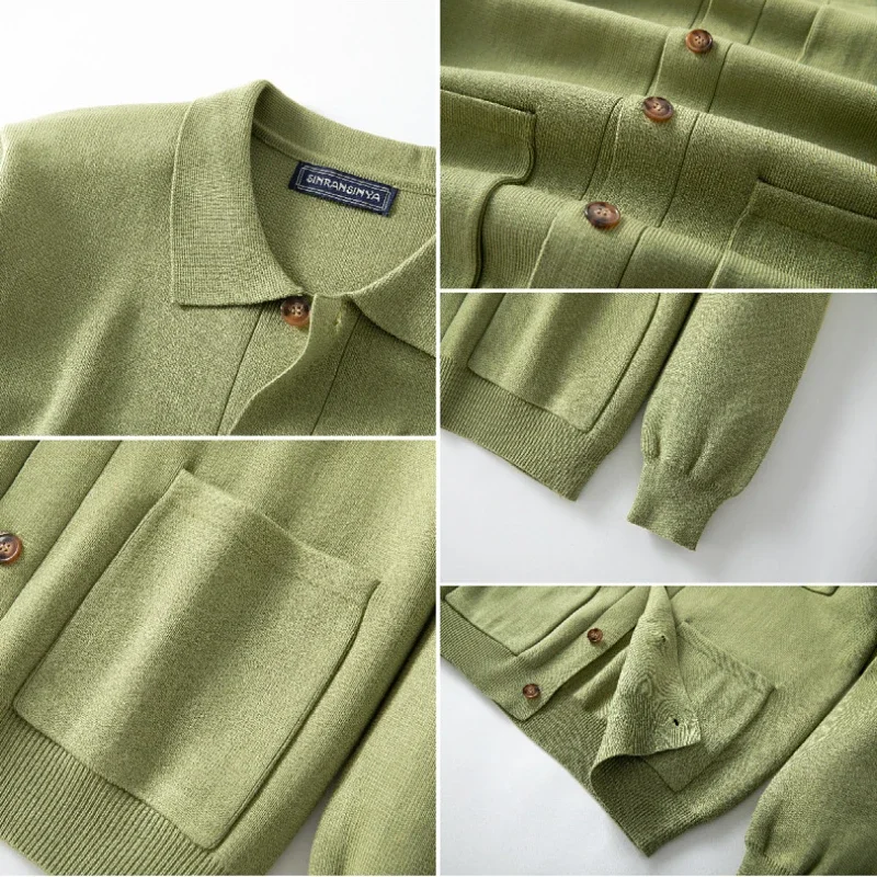 الرجال سترة البلوزات معطف رفض طوق الصلبة محبوك قميص معاطف عادية واحدة الصدر لصق المفتوحة غرزة الخريف الشتاء #6