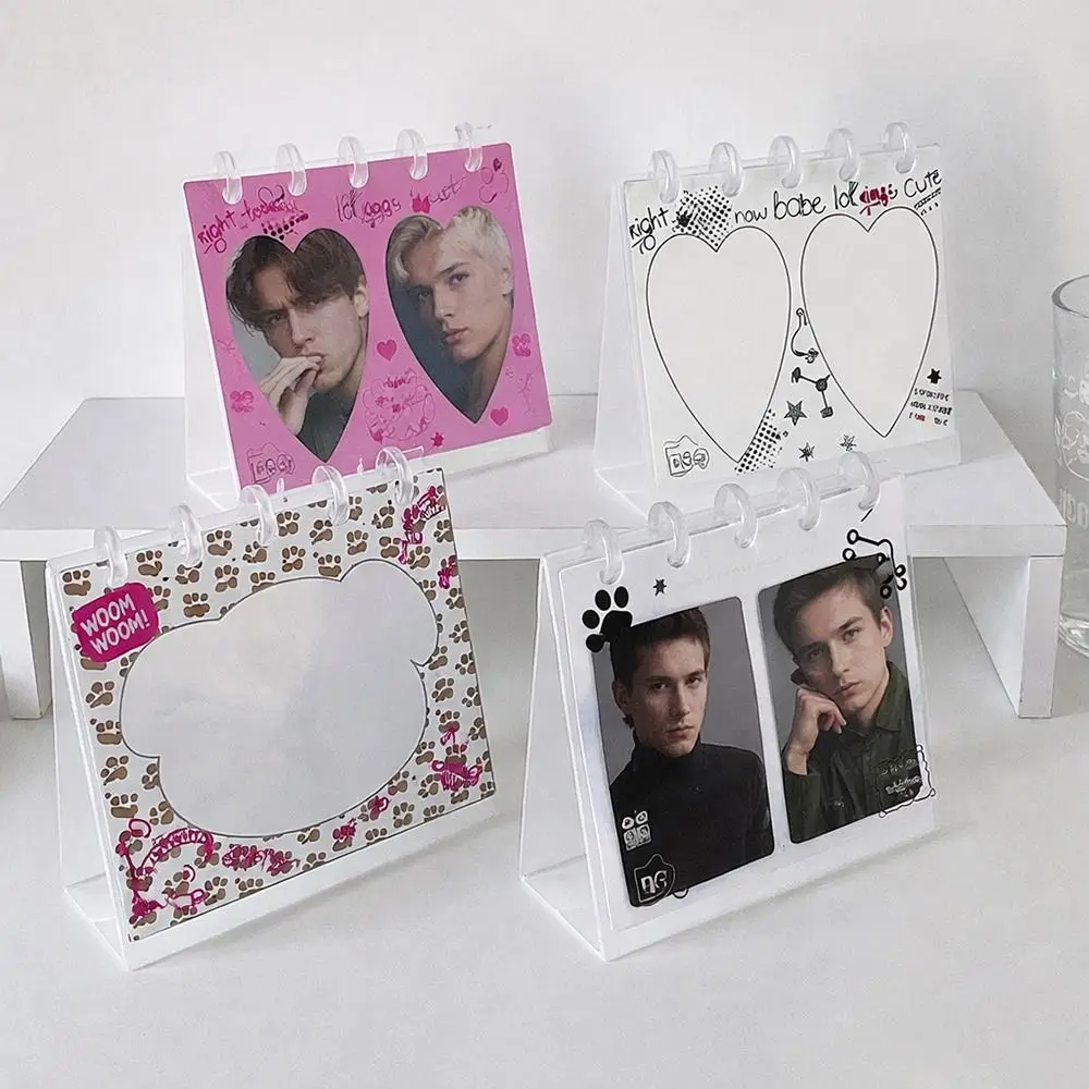 Fashion PET Desktop Calendar Album Cartoon 3 Inch Kpop Photocard Holder Transparent Card Holder for Student Girls
