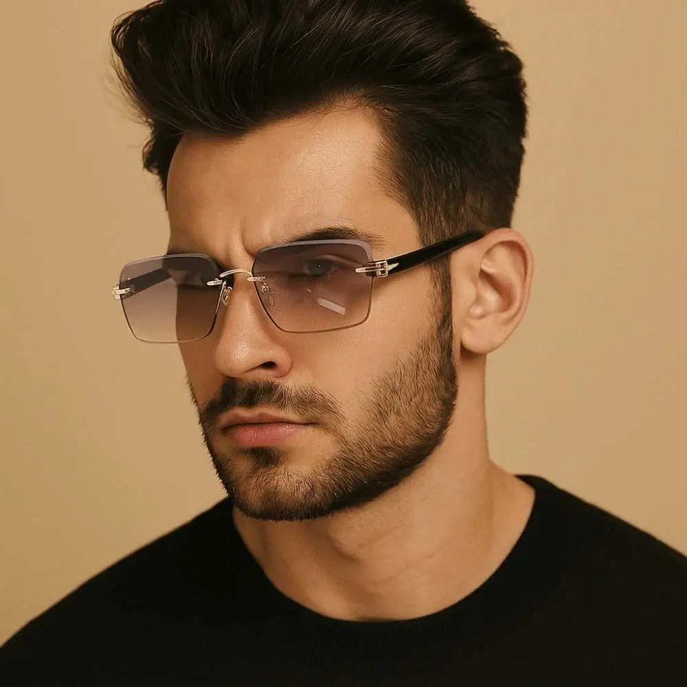 

Party Retro Frameless Polarized Sunnies Eyewear Metal Square Frame Sunglasses Waterproof Decorative Anti-UV Glasses Gift