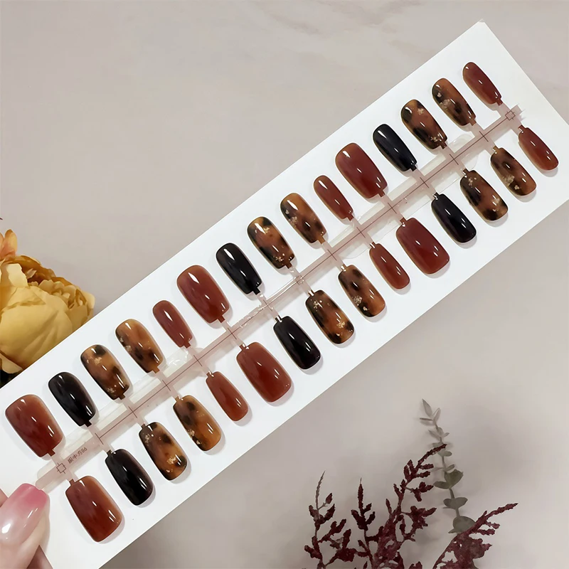 30 قطعة اضغط على الأظافر الخريف الشتاء الكرمل العنبر التظليل الديكور يمكن ارتداؤها الأظافر كاذبة غطاء كامل مسمار نصائح الفن #3