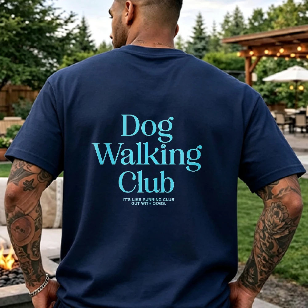 Dog Walking Club Bright Cyan Gradient Effect Font Slogan T Shirt Cotton Pet Walker Club Minimal Text Design Trendy Aesthetic Top