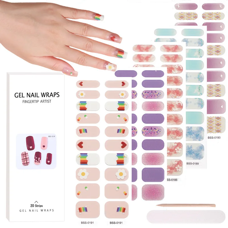 

Semi Cured Gel Nail Stickers Full Cover Nails Wraps Fingertip Artist Self-Ashesive Girl Beauty Nails Sticker Harden In UV Lamp