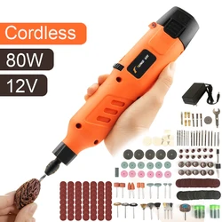 Mini Drill Rechargeable 12V 80W Cordless Drill Lithium Battery Engraver Electric Dremel Rotary Tool Variable Speed With Light