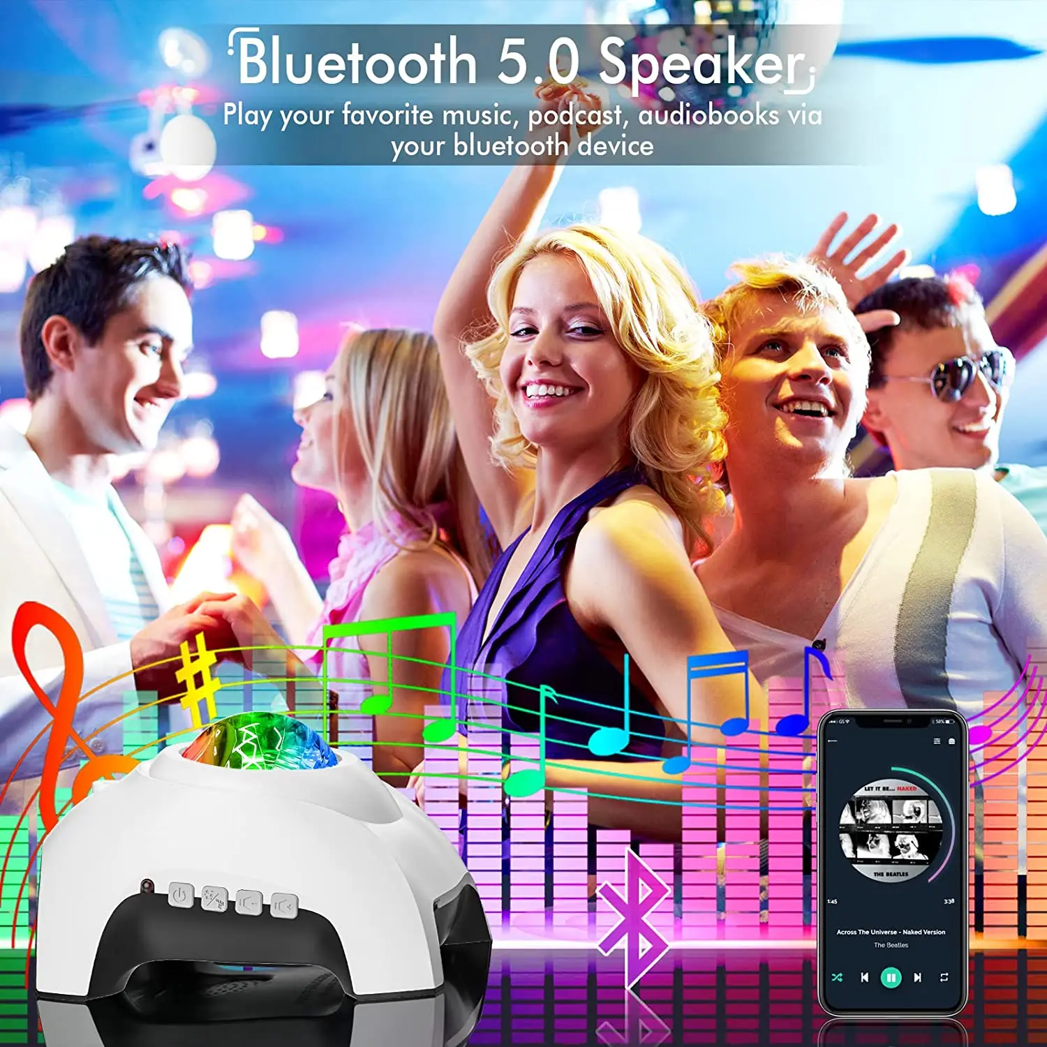 Gwiazda, projektor Galaxy do sypialni, kino domowe, głośnik Bluetooth i projektor Aurora z białym szumem, (biały)