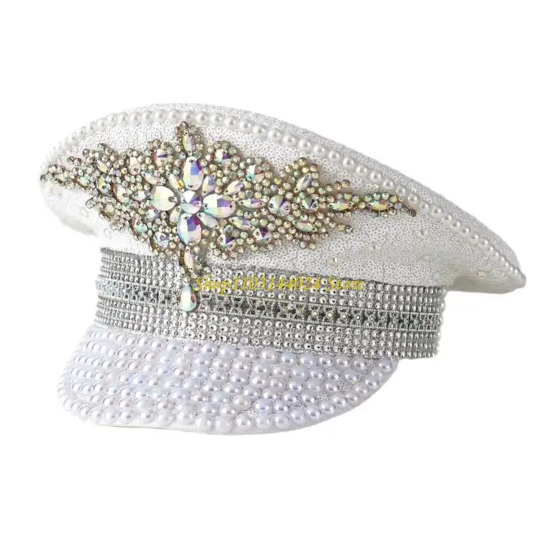 N5KE Captain Hat Shimmering Crystal Hat for Bachelorette Party Cocktail Parties