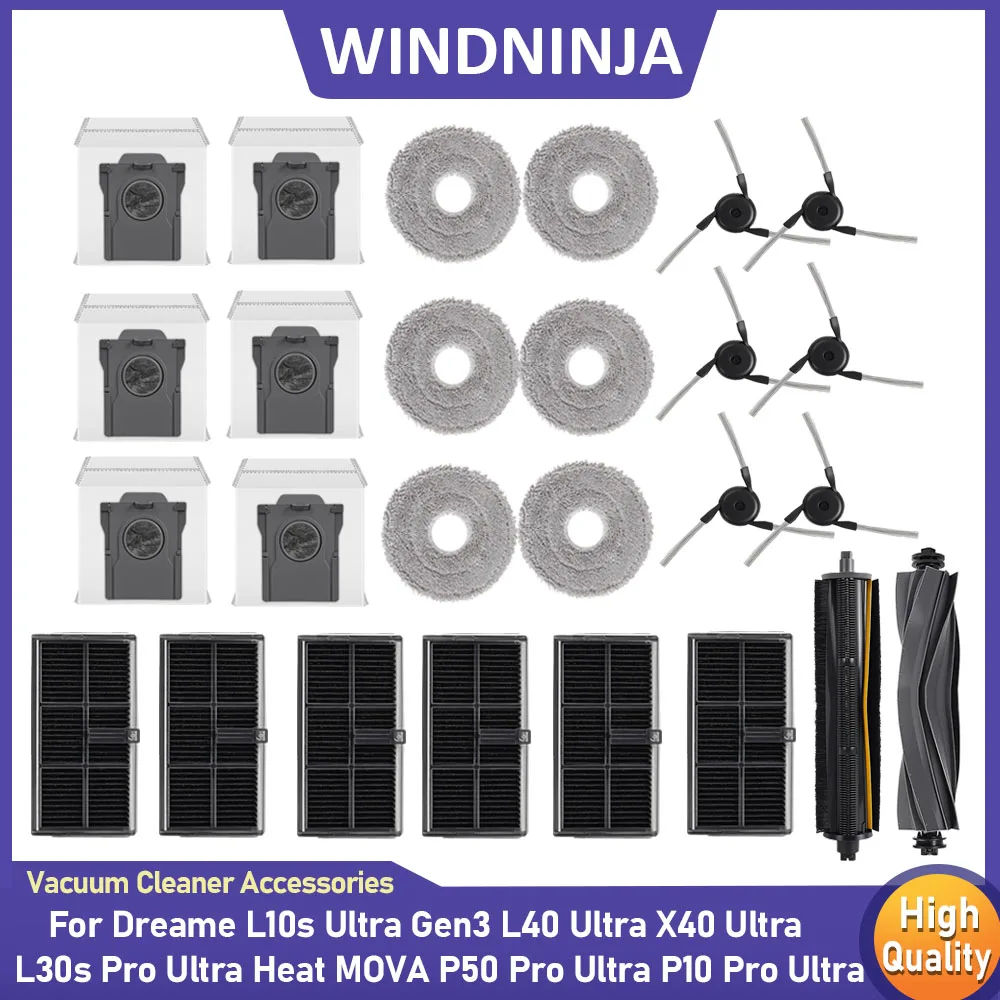 For Dreame L10s Ultra Gen3 L30s Pro Ultra Heat X40Ultra L40Ultra MOVA P50/P10 Pro Ultra Main Side Brush Hepa Filter Mops Bag Kit