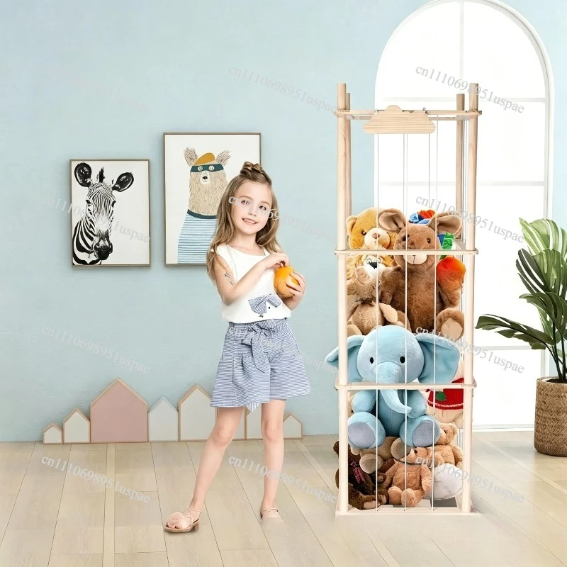 Children's plush shelf household solid wood doll storage and finishing rack