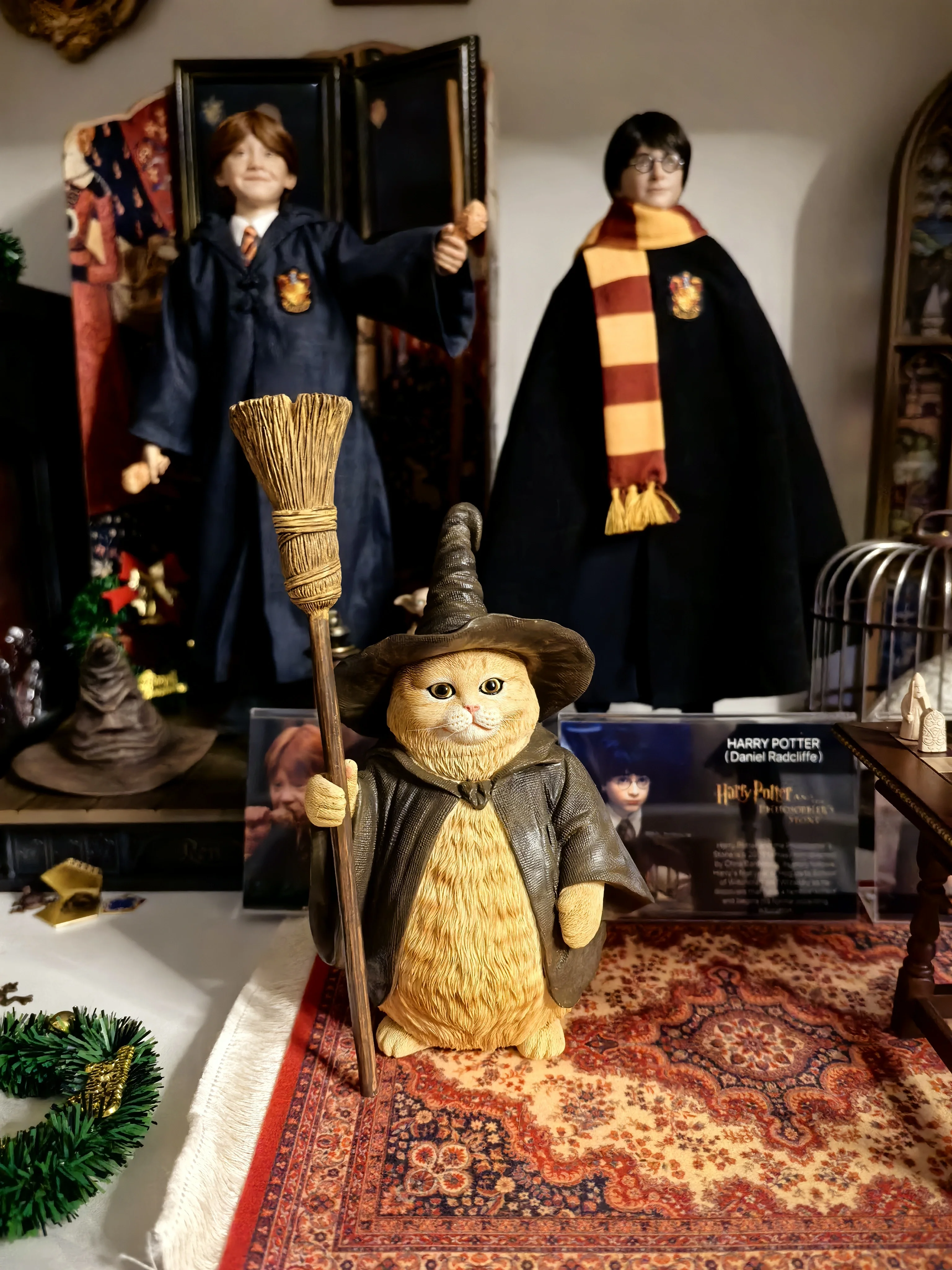 JXK 마법사 고양이 JXK-CS02 12인치 동상 피규어 컬렉션 선물에 적합한 정적 동물 모델 피규어