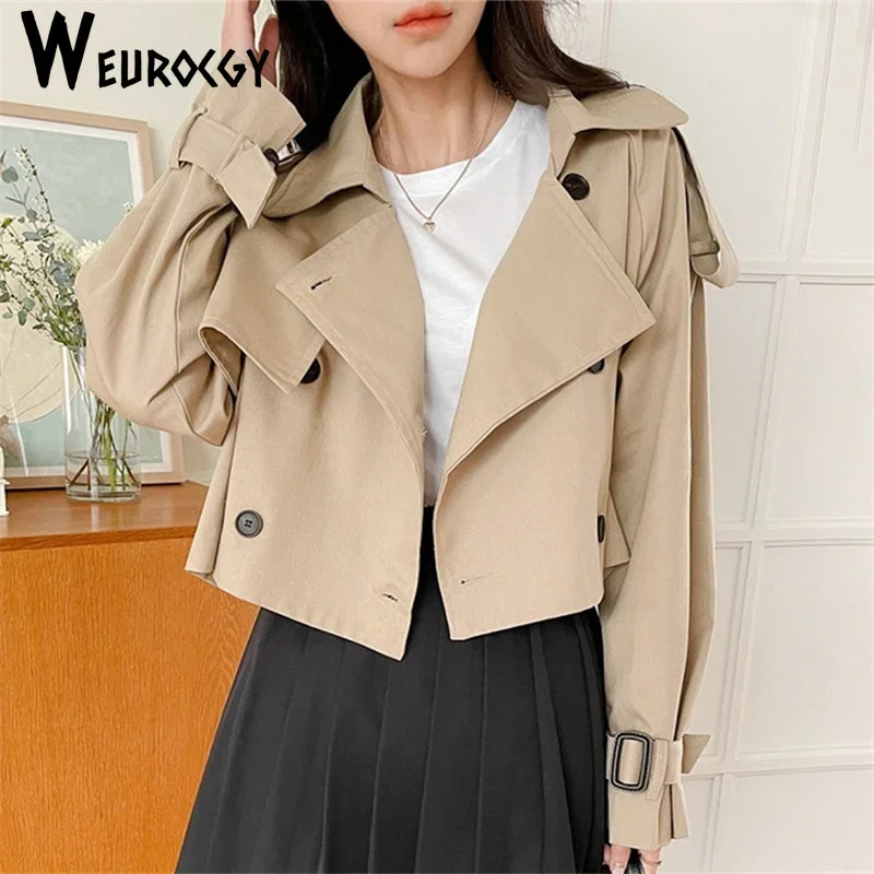 Women Trench Coat 2023 Autumn Single Breasted Loose Casual Long Sleeve Short Windbreaker Jacket Korean Edition Simple Retro Tops