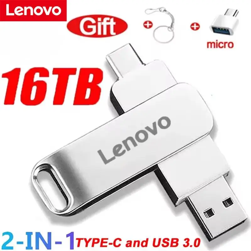 

Lenovo Metal 2TB USB Flash Drive USB 3.0 High Speed File Transfer U Disk 16TB 8TB Ultra-large Capacity Waterproof USB Memory