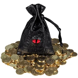 DND Fantasy Coins 50 Antique Gold Metal Treasure Tokens with Leather Pouch - Gaming Loot, Accessories & Props