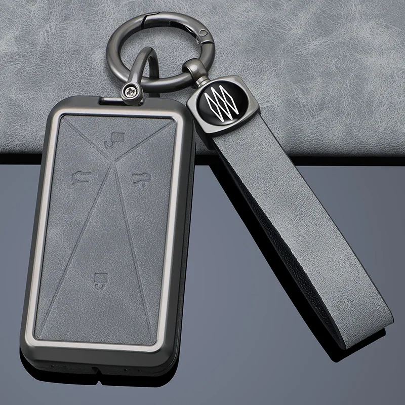 

Zinc alloy + leather Car key case cover for AVATR 11 12 Avita ESV Remote Protection Bag Shell Keychain Housing Ring Accessories