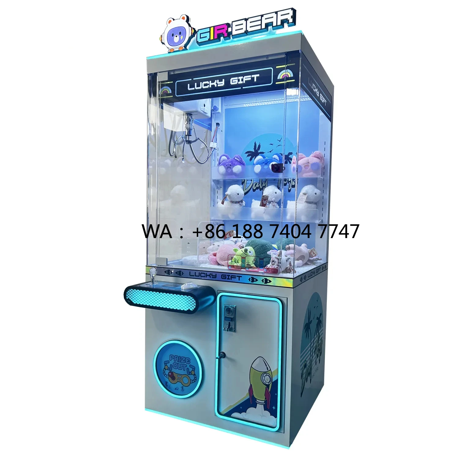 

Новый дизайн, синий игровой автомат-кран для игрушек, работающий на монетах, с функцией выдачи подарков