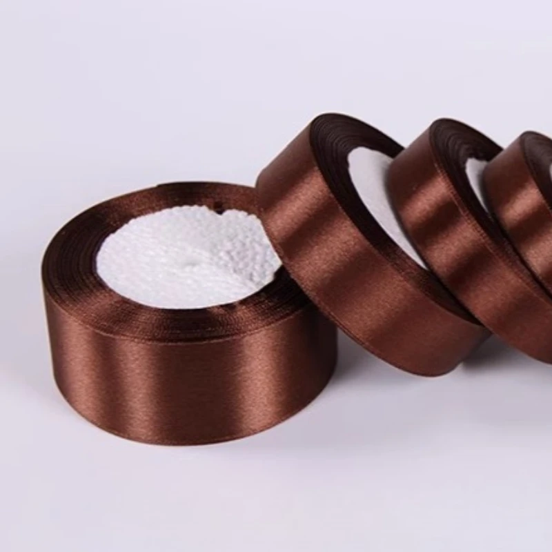 25 야드/롤 6mm ~ 75mm DIY 활 공예에 대 한 어두운 커피 리본 크리스마스 홈 장식 웨딩 선물 포장 의류 액세서리 리본