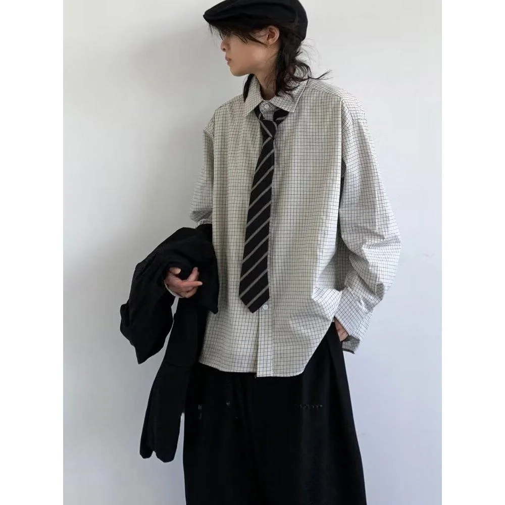 

Retro Cleanfit Silhouette Men's Loose Long Sleeve Shirt Fashionable Checkered Pattern Spring Autumn Korean Style Outerwear