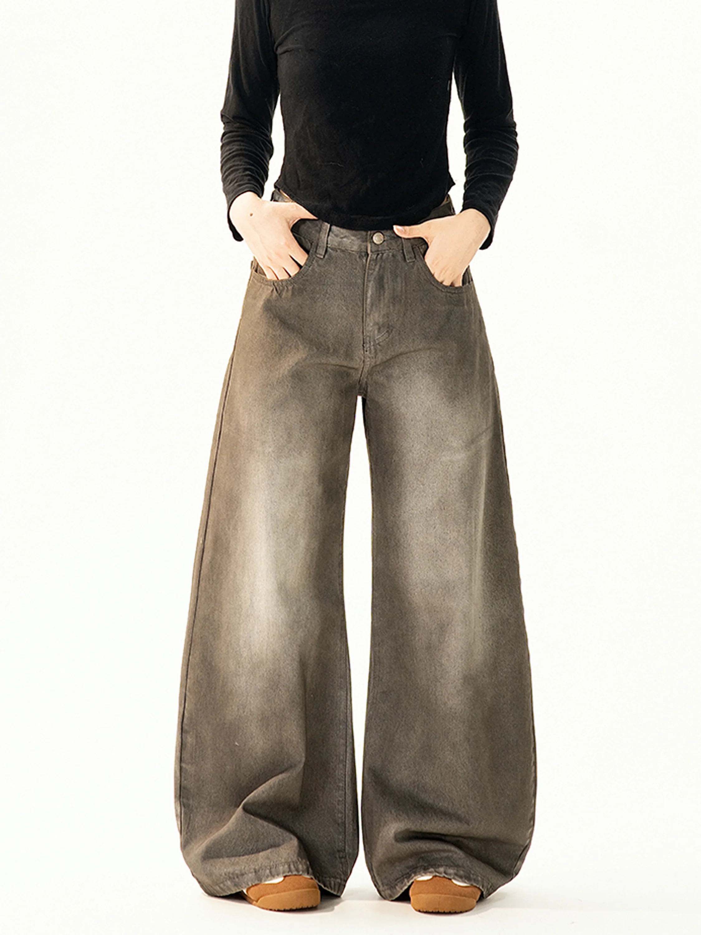 

Retro American Style Women's Jeans Loose Casual Wide Leg Pants High Waist Faded Knife Trendy Brand Slimming Effect