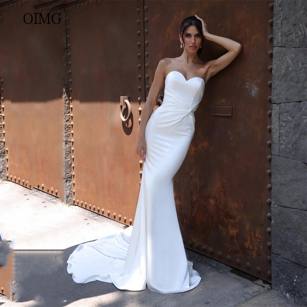 

OIMG Sexy Ivory Mermaid Wedding Dress Strapless Bride Dresses Sweetheart Neck Wedding Gowns vestidos de novia Customized