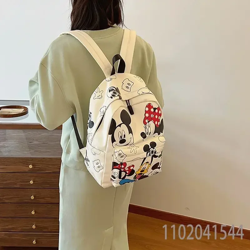Disney Kawaii Backpack for Women Cute Mickey Mouse PU Leather Sliver Black Luxury Designer School Bag Large Capacity