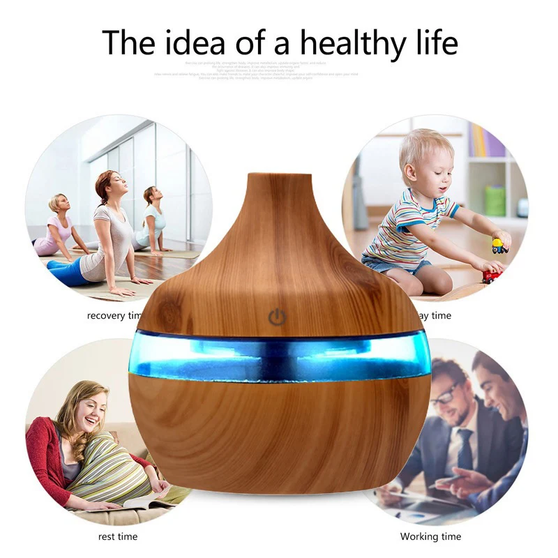 300ML Air Humidifier Essential Aroma Oil Diffuser Home Ultrasonic Wood Grain humidificadores USB Mist Maker perfume umidificador