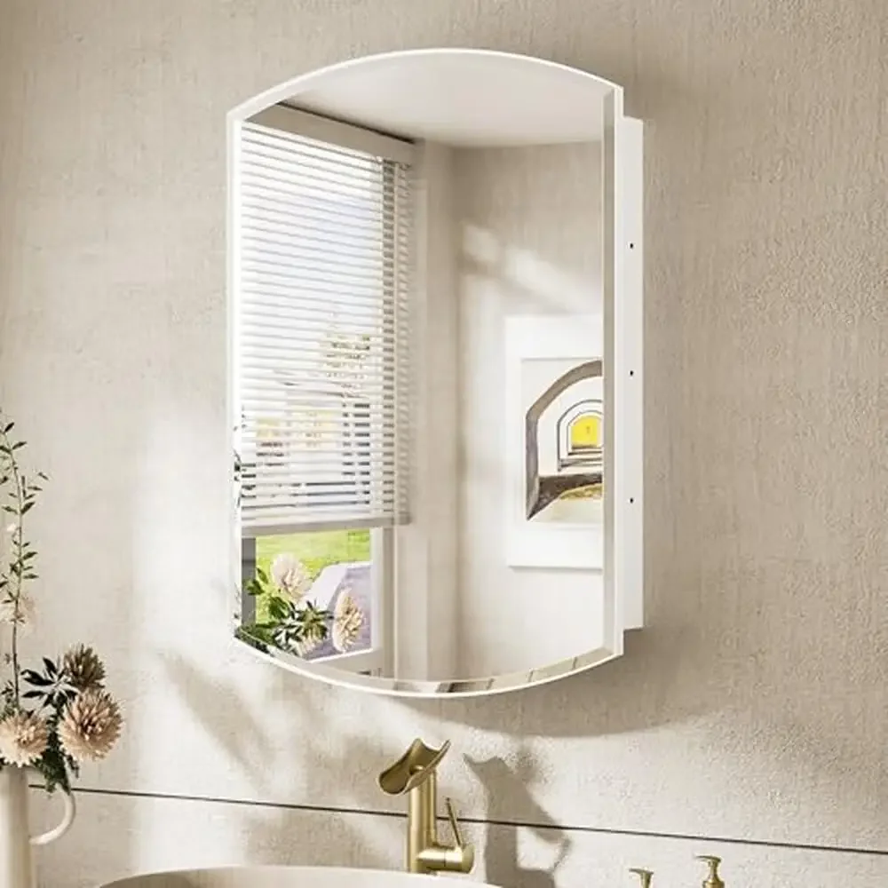 20x30 Oval Mirror Surface Mounted Medicine Cabinet with Adjustable Shelves White Rust-Resistant Bathroom Storage Solution