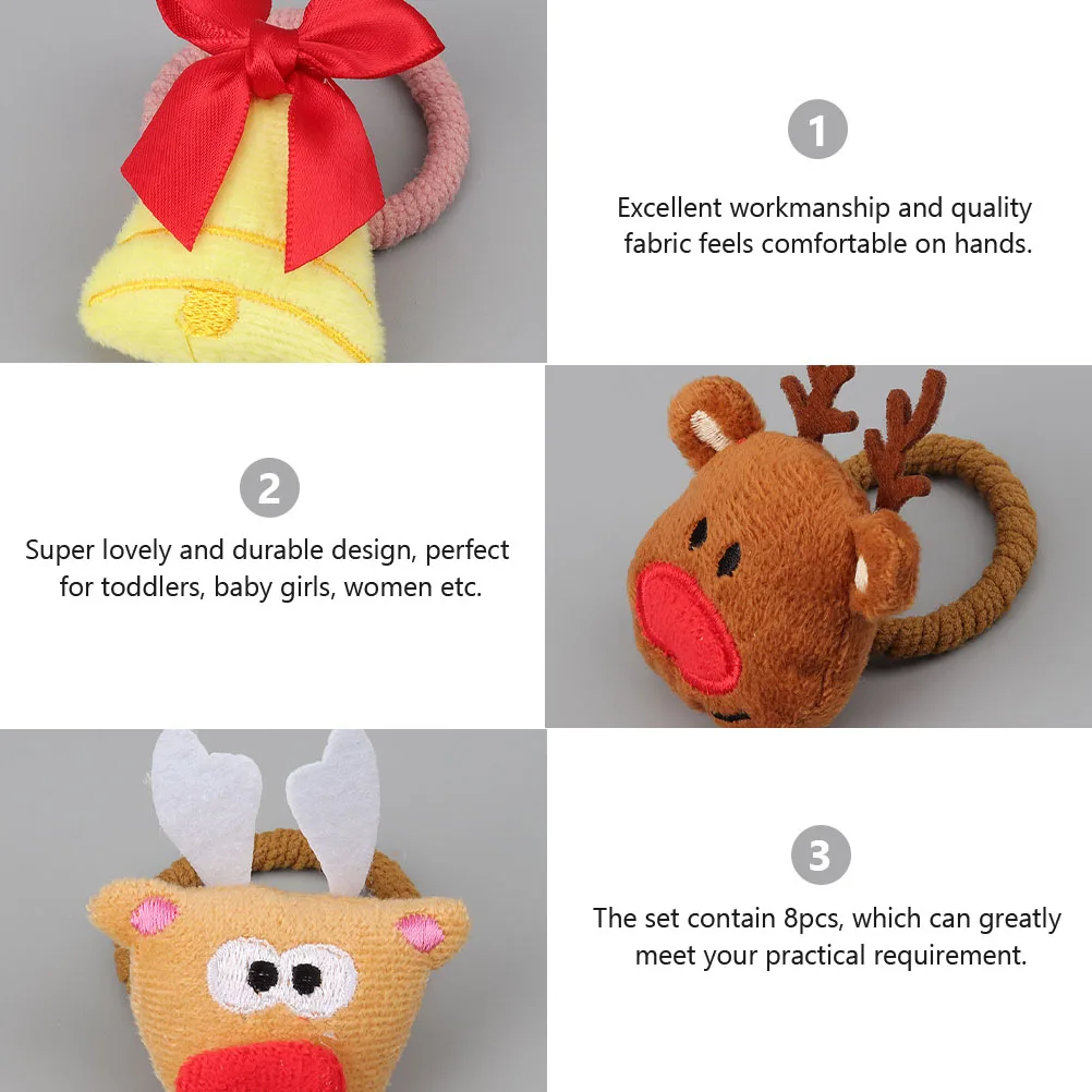 

8 Pcs Cartoon Hair Accessories Christmas Elastic Ties Fabric Ponytail Holders Lovely Headdress Child Toddler Baby Girls