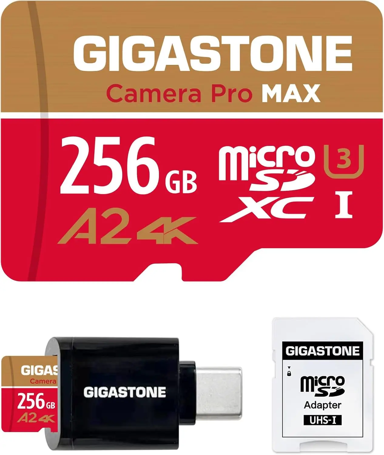 

256GB Micro SD Card with USB 3.2 Type C Reader, 4K Video, Speed Up to 130MB/s, Compatible with GoPro, DJI, Dash Cam