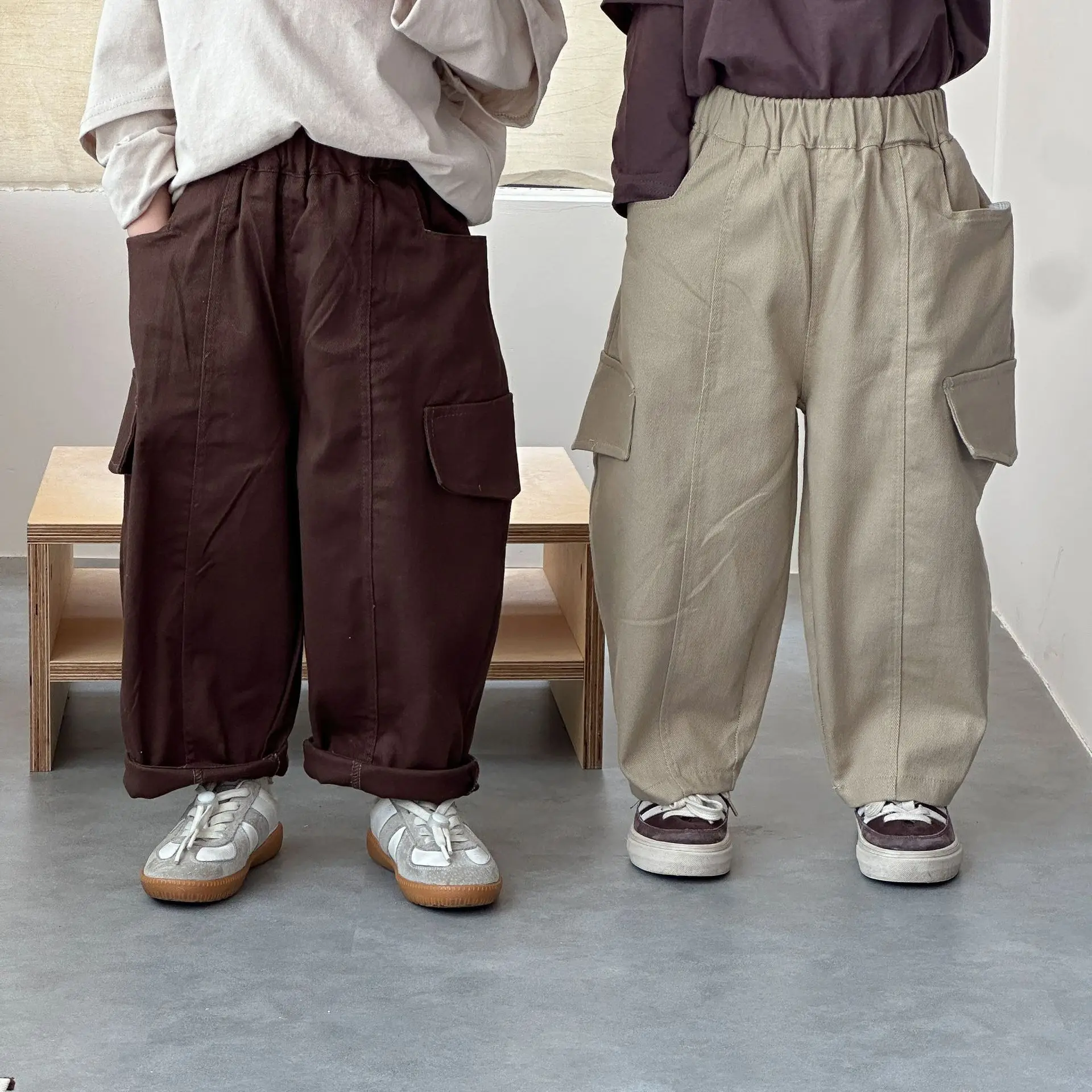 2026 Autumn New Children Casual Pants Cotton Boys Cargo Pants Girls Solid Versatile Trousers Baby Loose Pants Kids Clothes