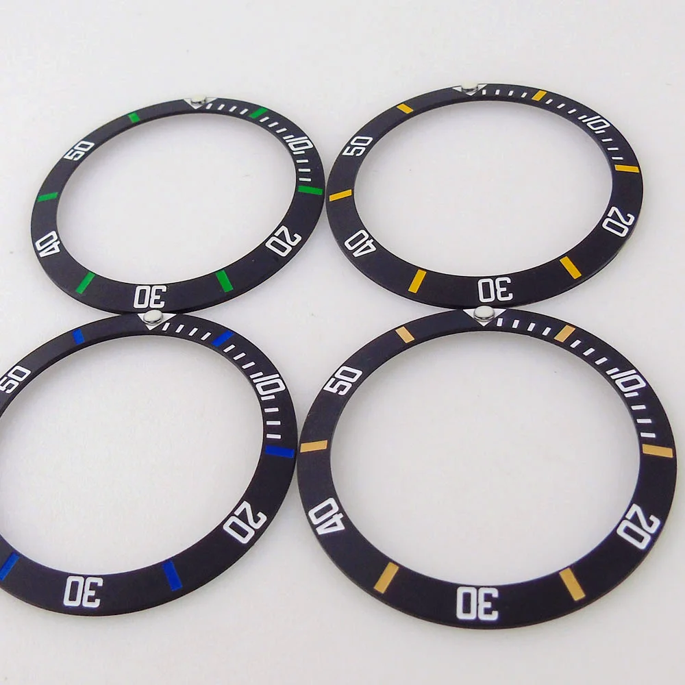 New 38mm*30.6mm Black Ceramic Bezel Insert for SUB Diver Watch Luminous Pin Blue/Yellow Marker  Replacement Part
