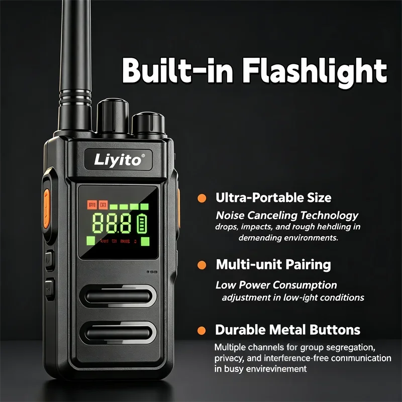 2 Pack Rechargeable Portable Walkie Talkie with Flashlight Clear Sound Two-Way Radio for Hotel Restaurant Security