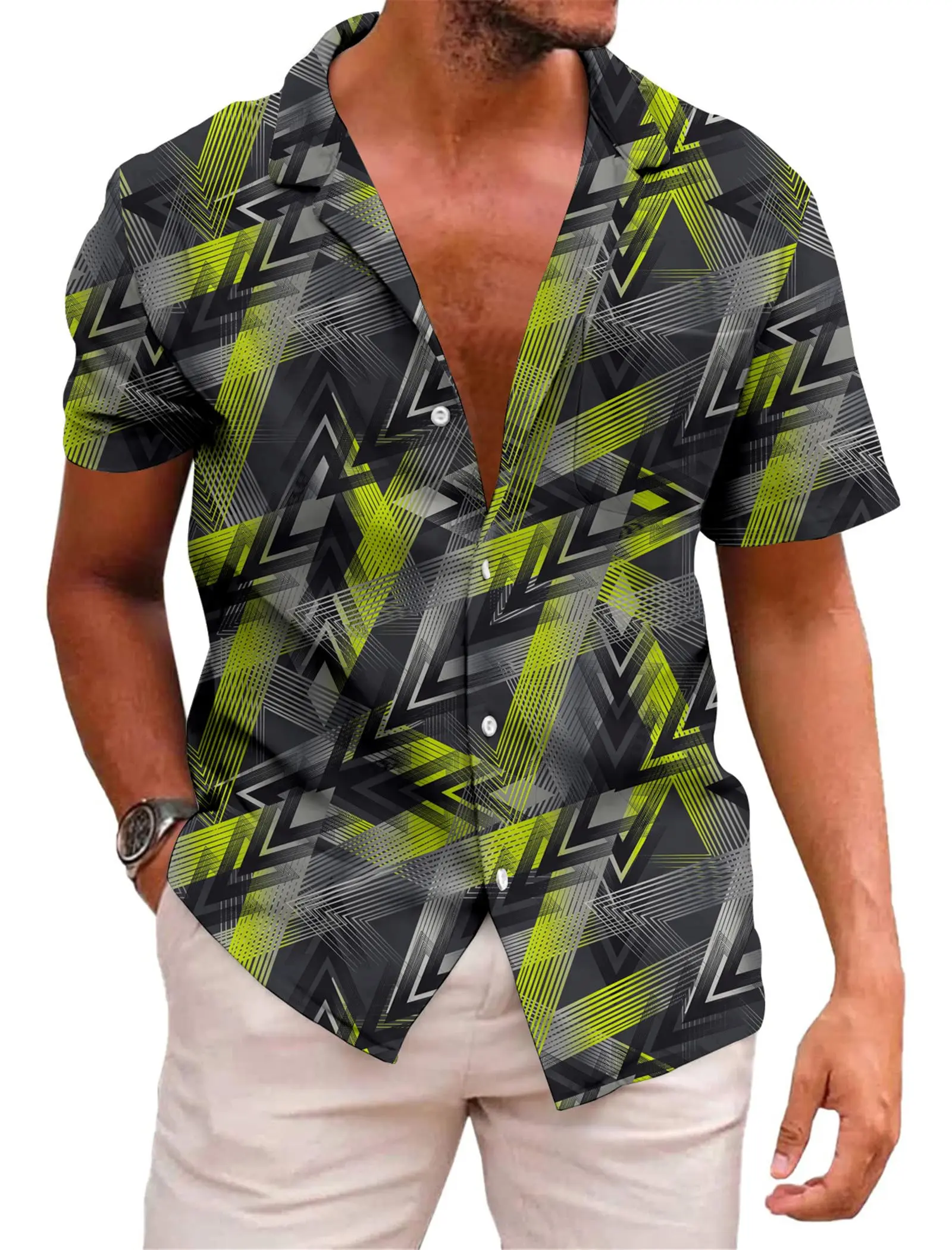 KYKU Camisa hawaiana para hombre de manga corta con botones, ropa de verano, camisas de playa para vacaciones, rayas con bolsillos