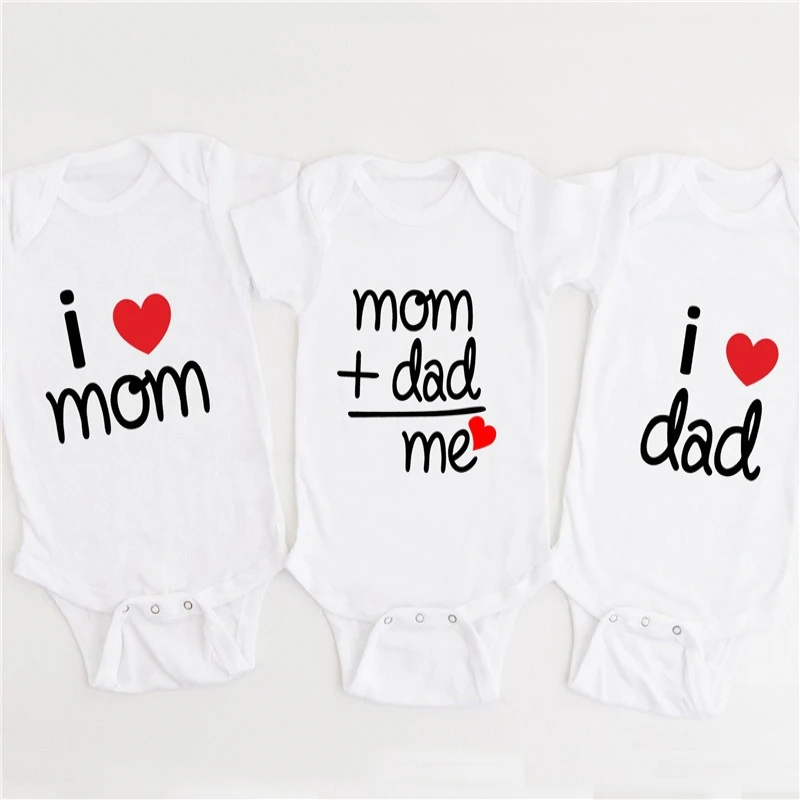 Pure Cotton I Love Mom Newborn Rompers  I Love Dad Baby Romper Twins Matching Bodysuit Summer for 0-24 Months Baby Clothes