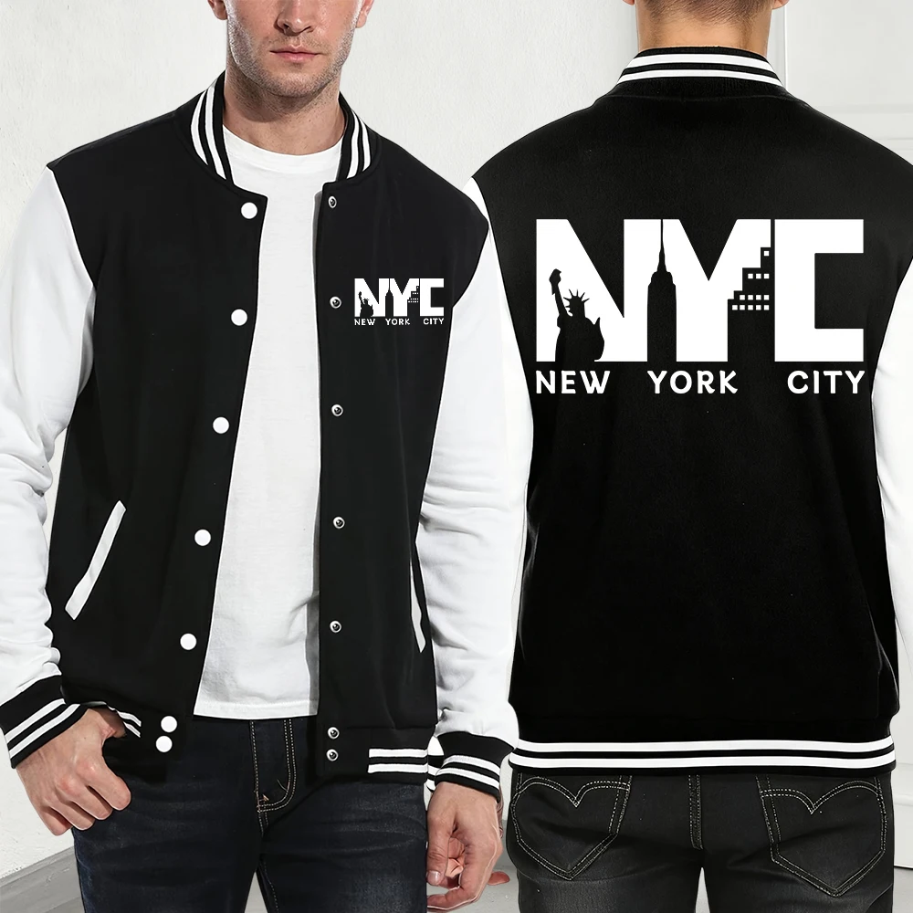 

New York City Letter Printed Baseball Coat Mens Winter Fleece Warm Jackets Casual Street Pocket Tops Fashion Loose Men'S Clothes