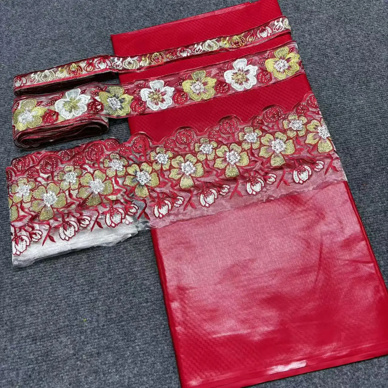 

New Fashion 5yards Bazin Rich Fabric with 15yards Embroiered Trims Lace for Women Dress Bazin Material M6-405-1
