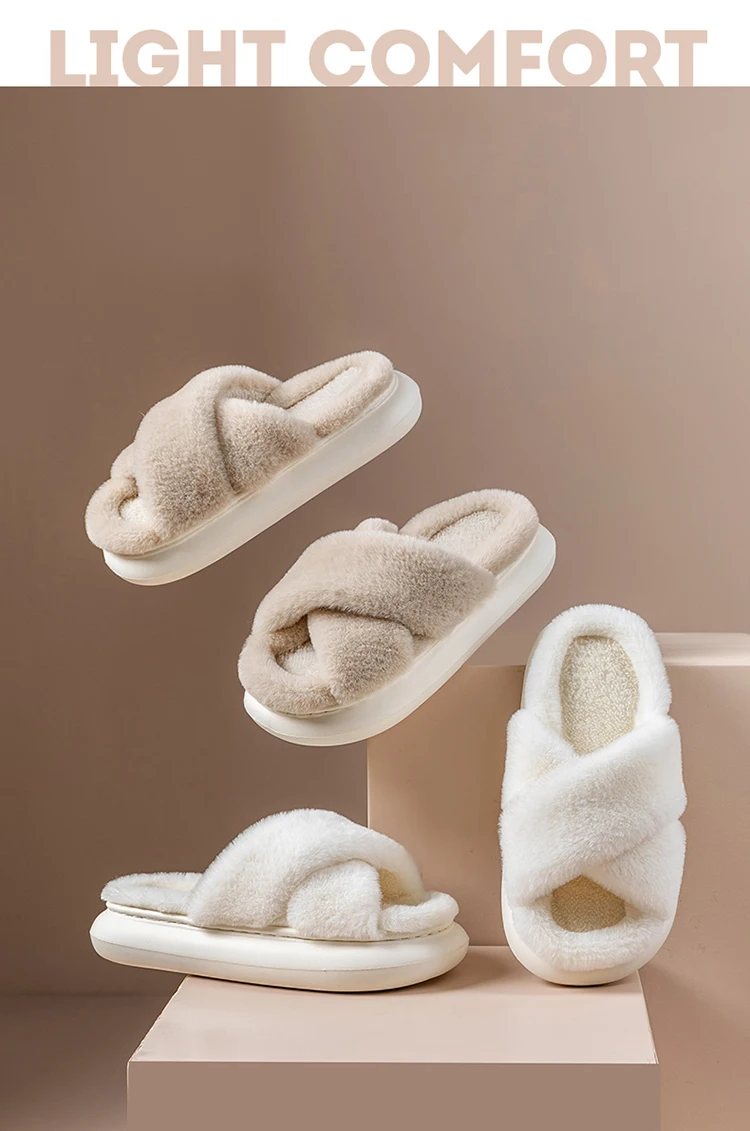 Flauschige Hausschuhe Frauen Haus Wohnungen Modedesigner Winters chuhe Damen Indoor Casual Plüsch Plattform Schuhe elegant groß – Detail 4