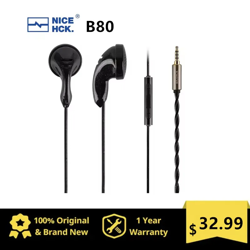 

NICEHCK B80 Flat-Head Earbud 14.8mm PU TopologyBio Diaphragm Dynamic IEM 3.5/4.4mm Plug HD Microphone Bass Headset PK1 PK2 PK3